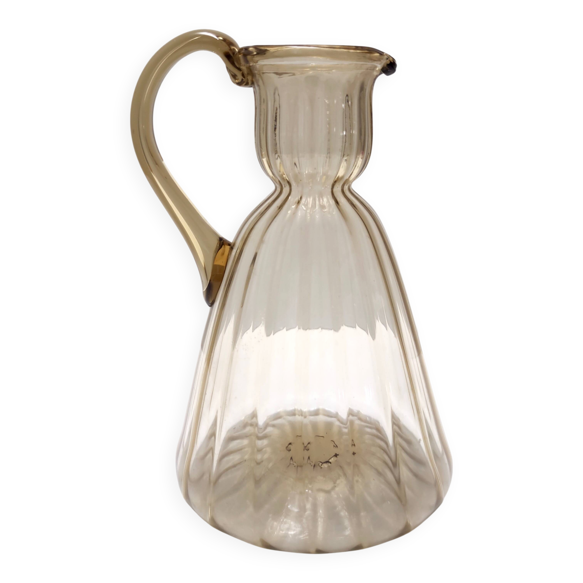 Straw-Colored Glass Pitcher Vase Ascribable to Vittorio Zecchin, Italy