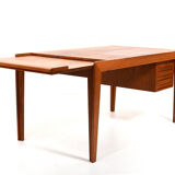 Rare bureau en teck danois des années 1950 extensible jusqu’à 230 cm