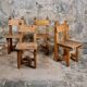 Set of 4 brutalist pine chairs, Italy, 1960s