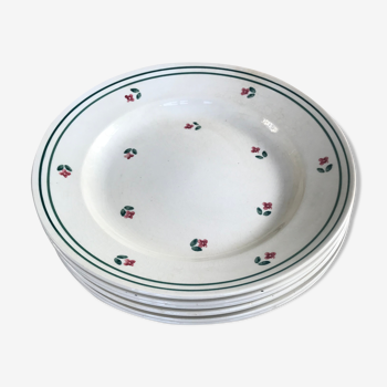 Lot de 6 assiettes blanche motif fleurs Porcelaine de Gien signées