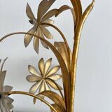 Vintage Hollywood Regency gold metal leaf wall sconce.