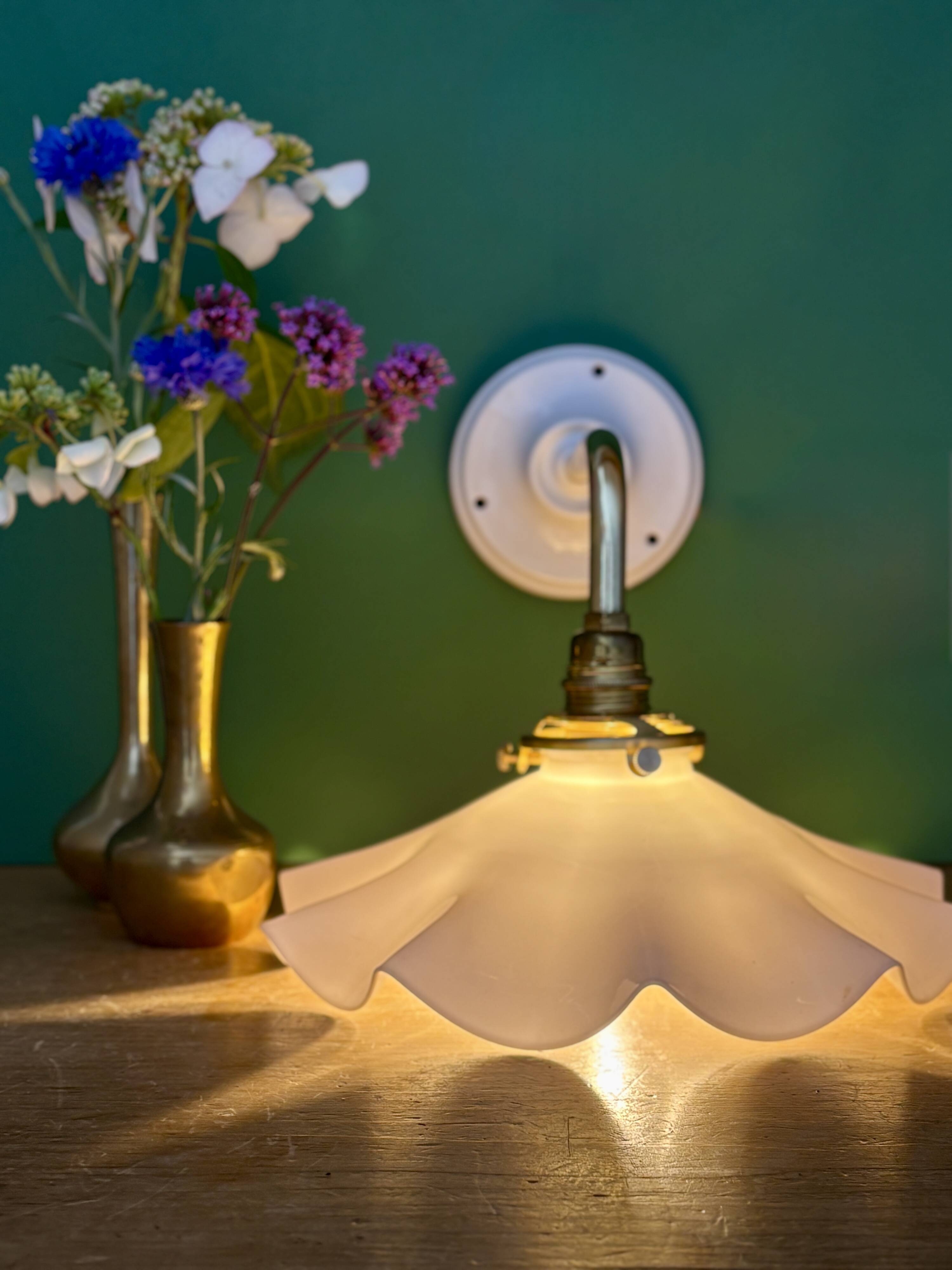 Vintage white opaline lampshade wall light