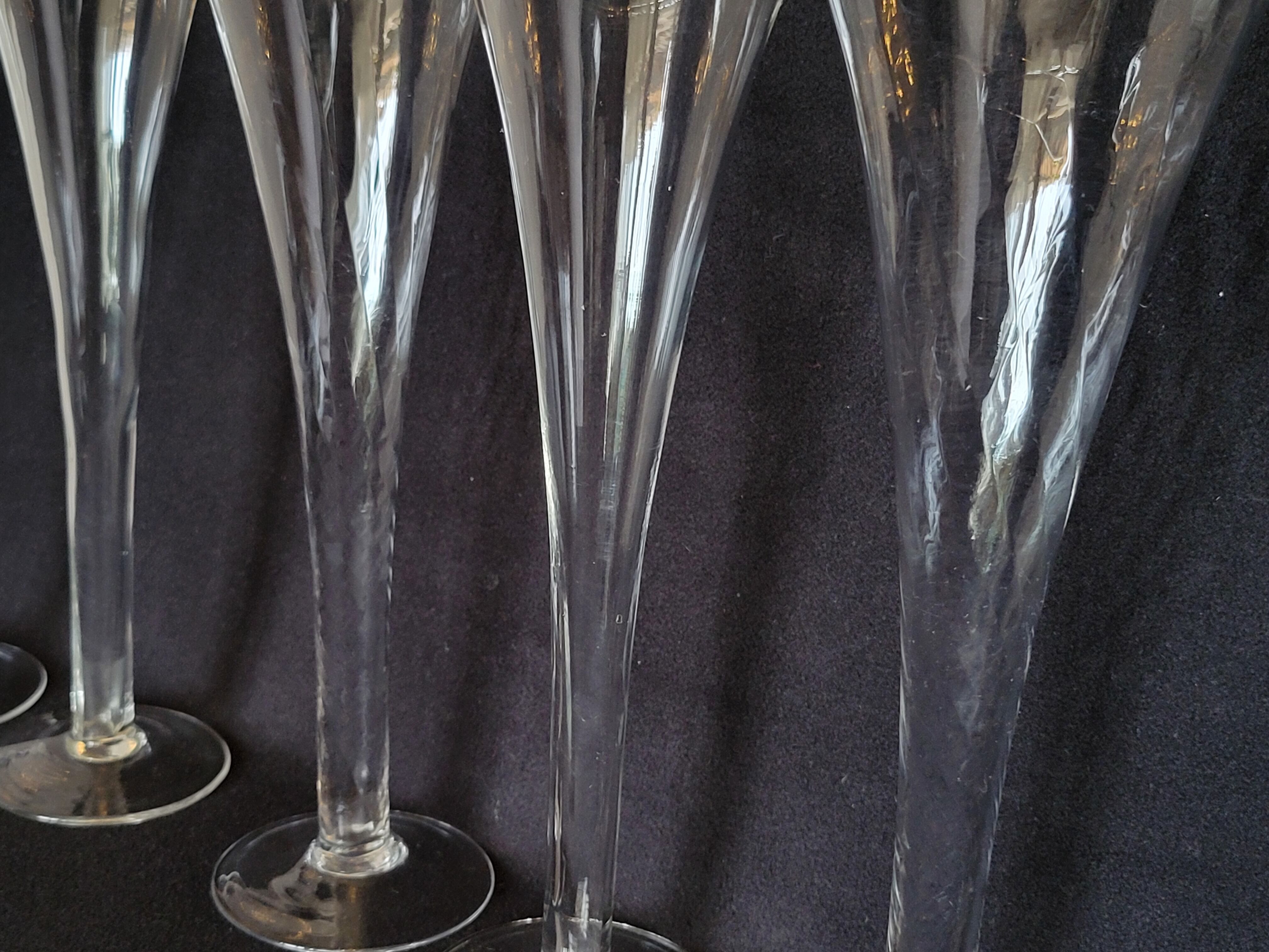 8 old champagne flutes evased blown glass model impossible