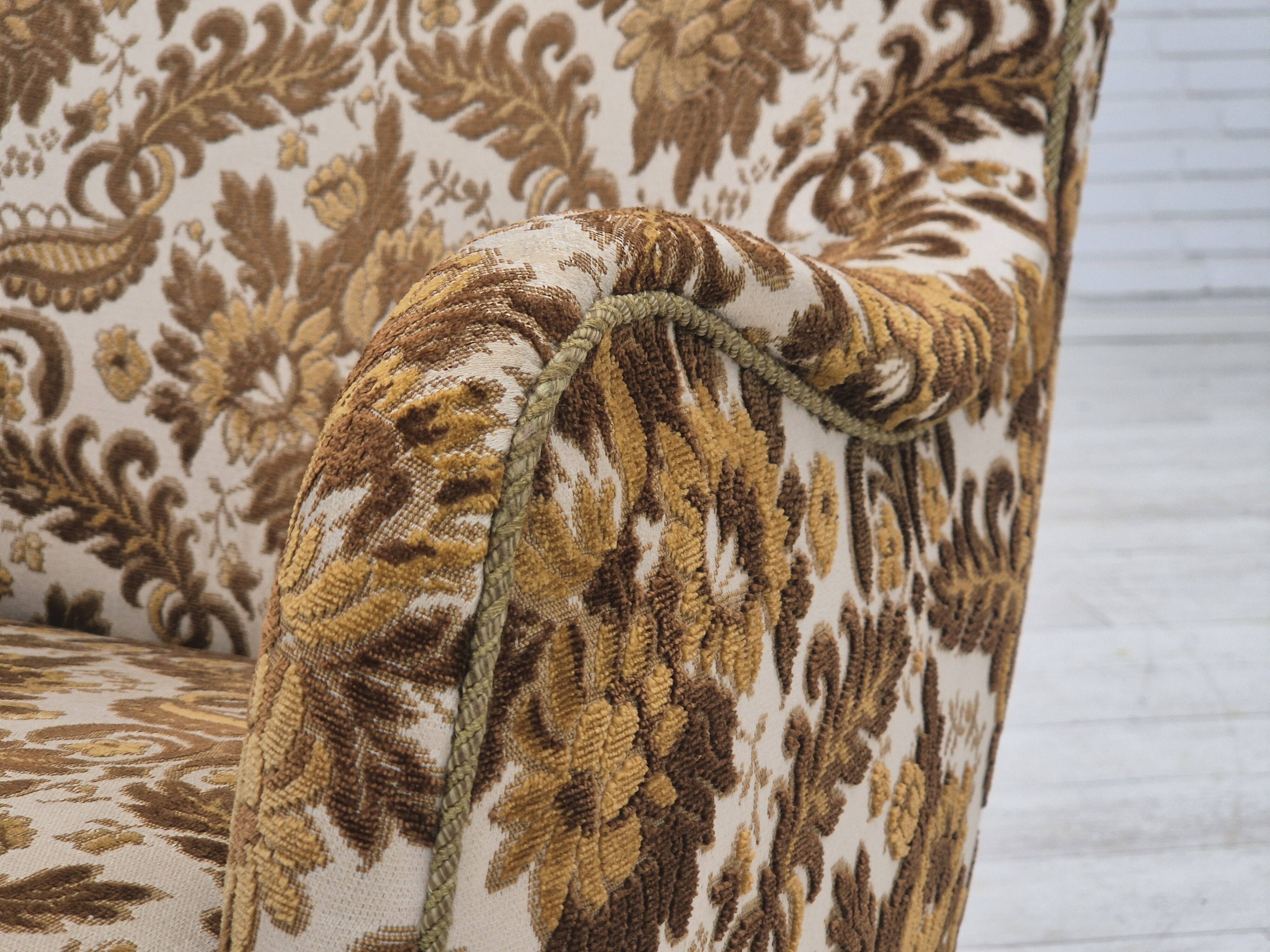 1960s, Danish highback armchair, furniture velour fabric, ash wood.