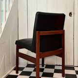 Chaise de salle à manger/bureau en teck et vinyle du milieu du siècle par Vanson
