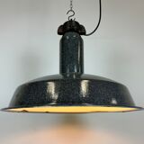 Large Industrial Grey Enamel Factory Lamp with Cast Iron Top, 1960s