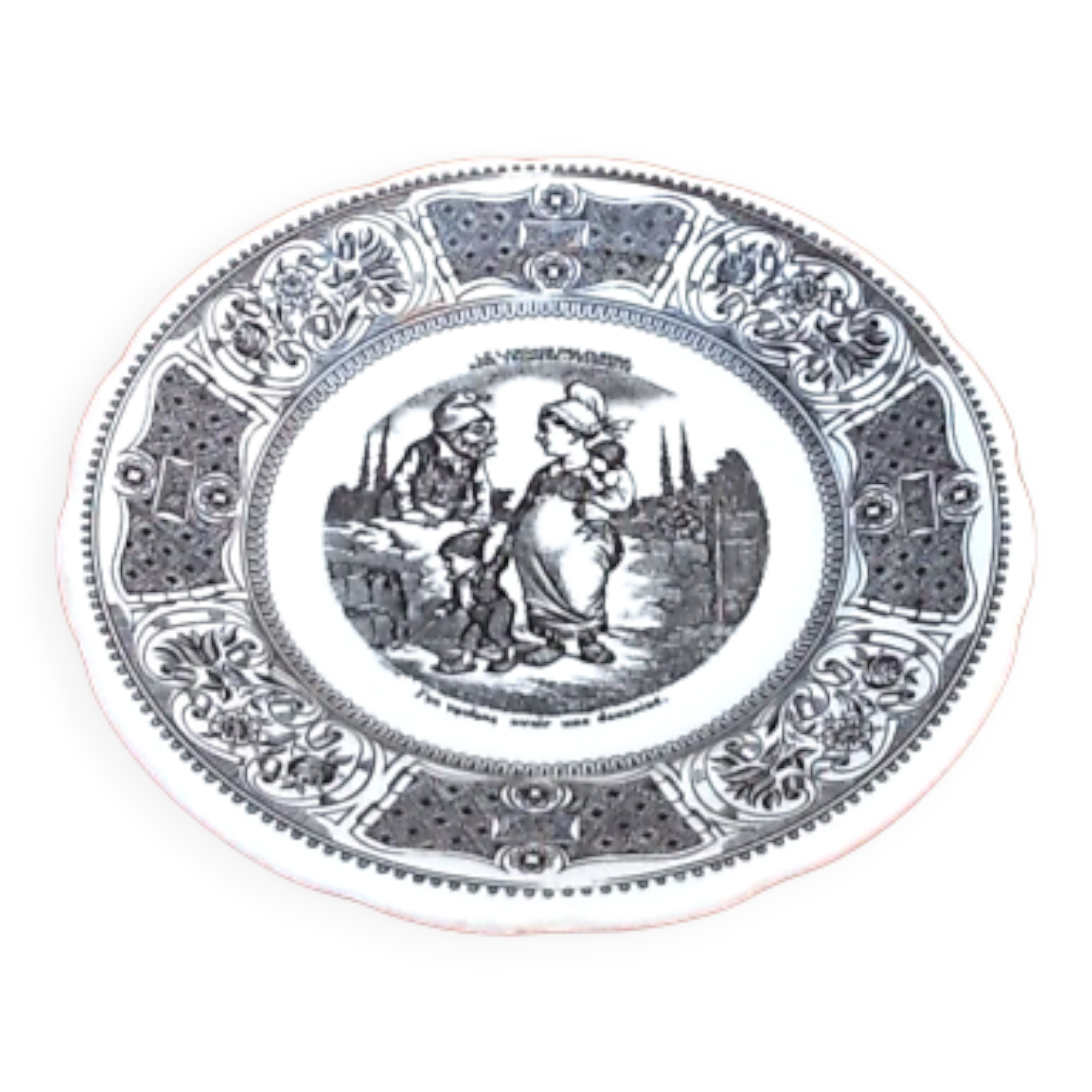 Plate " The language of flowers " Faience of Gien Rose Trémière-Fertility