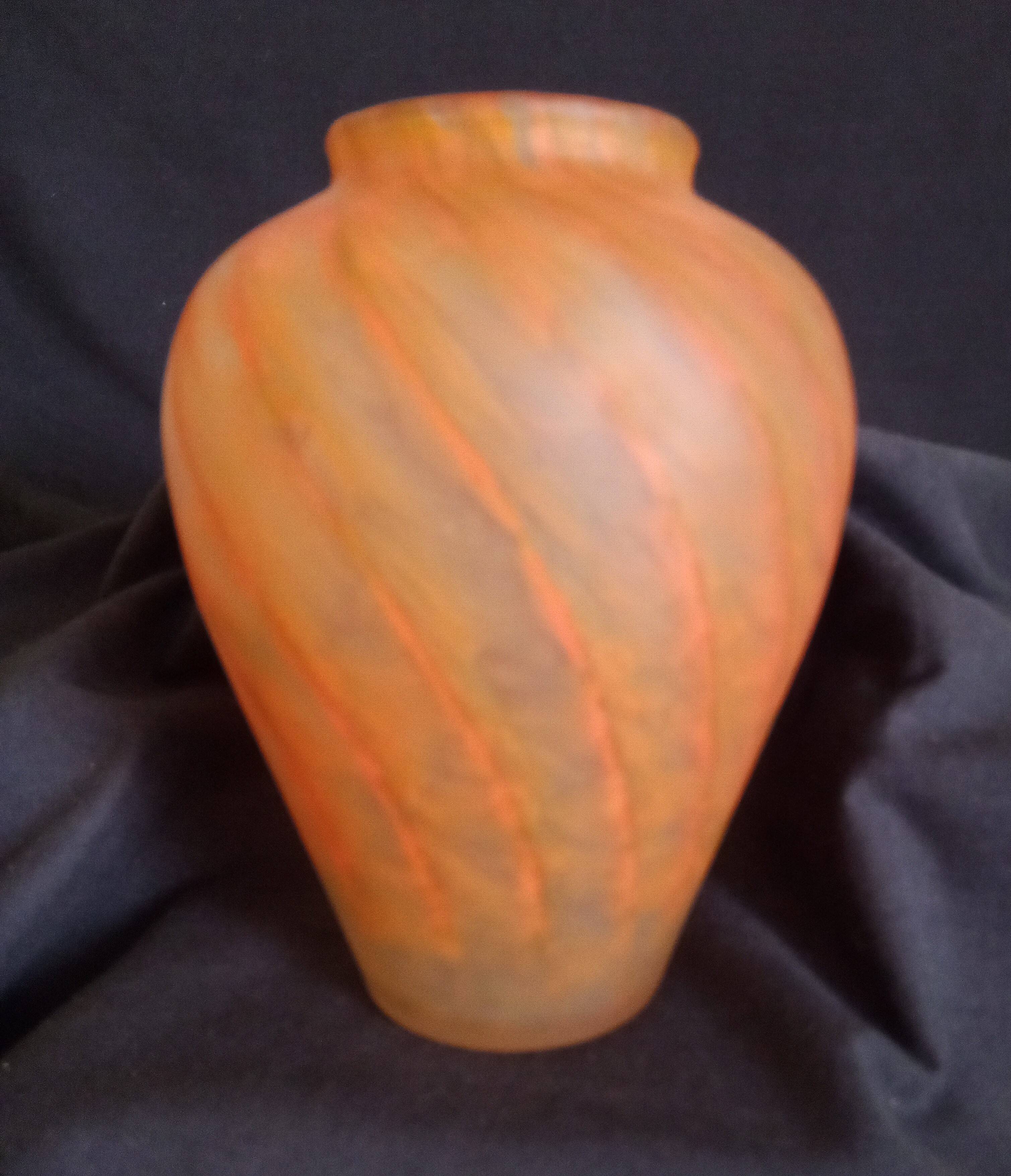 Glass paste vase, orange colour, height - 18 cm.