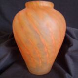 Glass paste vase, orange colour, height - 18 cm.