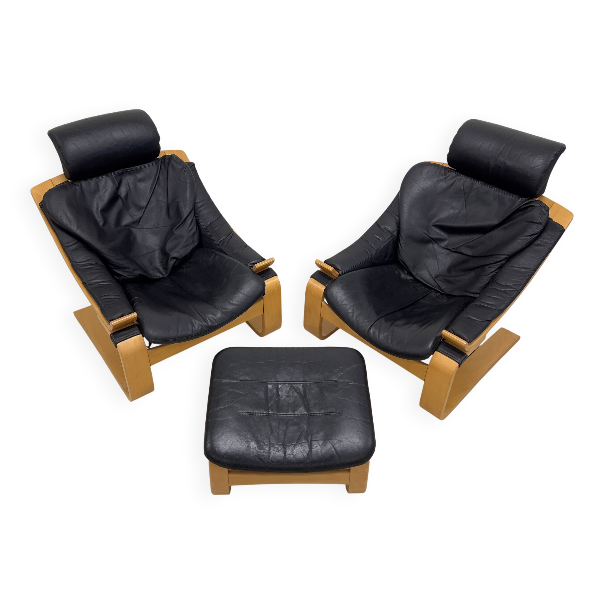 Swedish Kroken Lounge Chairs & Ottoman by Åke Fribyter for Nelo, 1970s