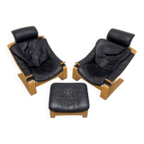 Swedish Kroken Lounge Chairs & Ottoman by Åke Fribyter for Nelo, 1970s