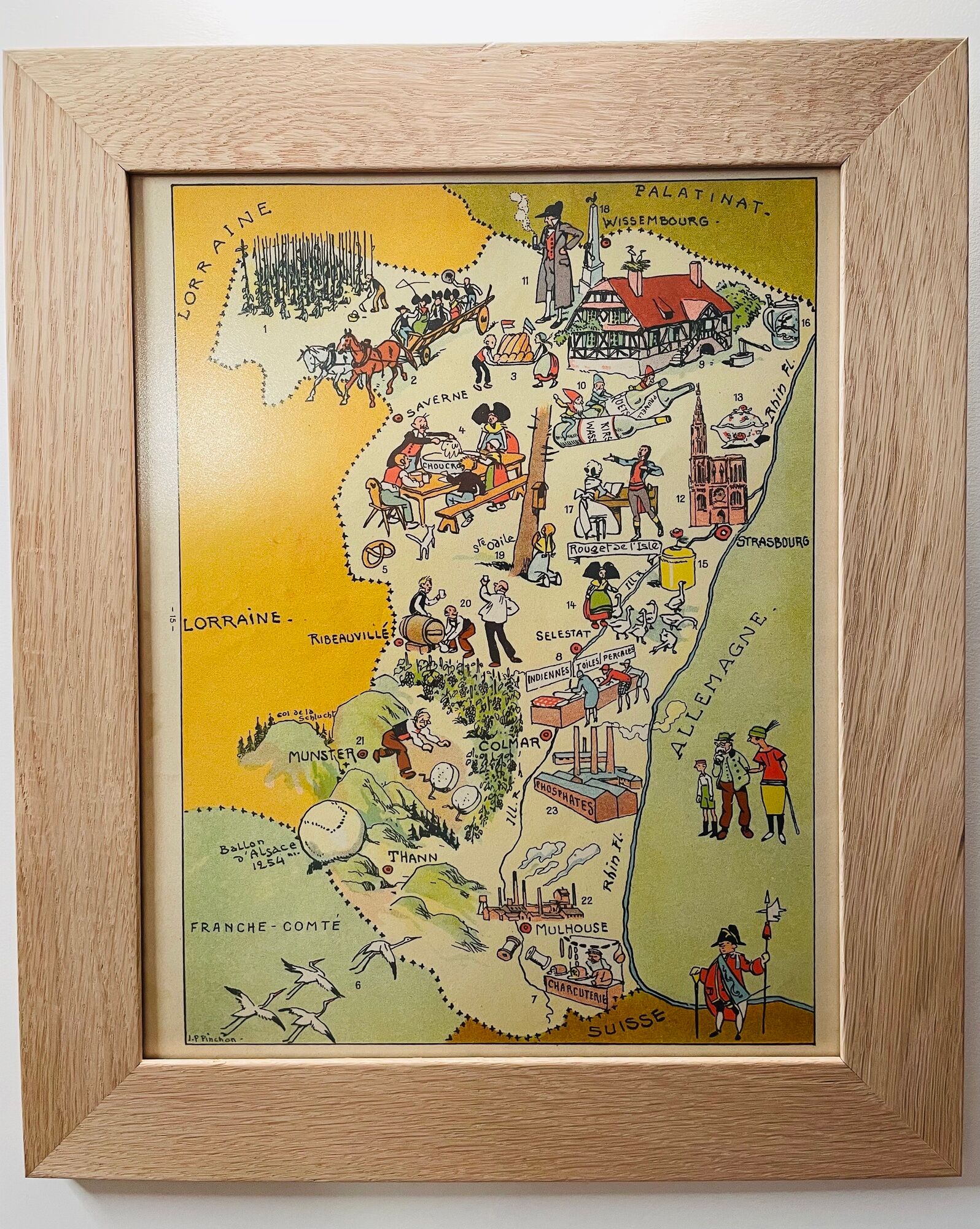 Vintage poster illustrated map of Alsace 1939 - JP Pinchon