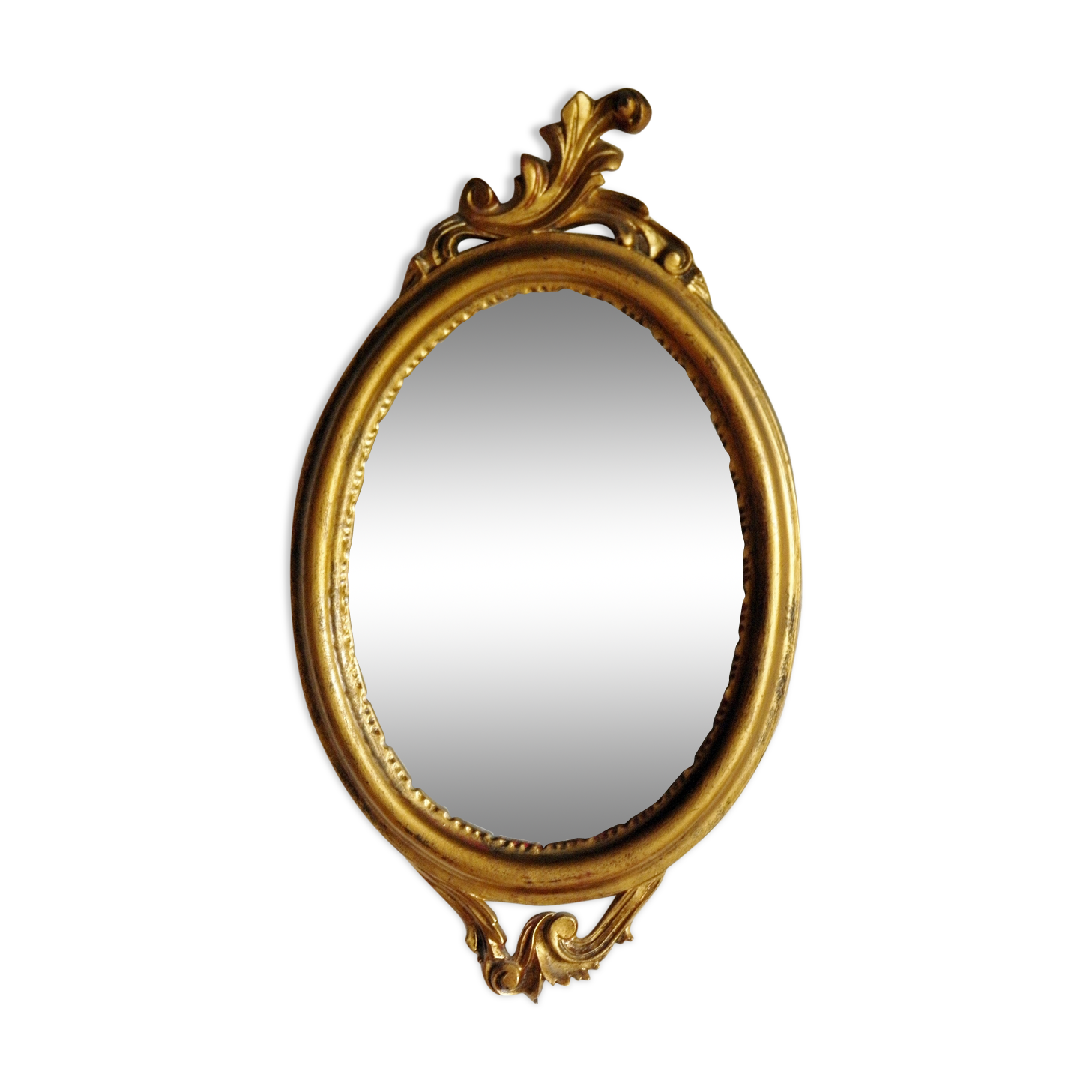 Miroir italien ovale en bois doré - 45x25cm