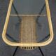 Table basse vintage en rotin Dutch Design avec plateau en verre nuage 1960