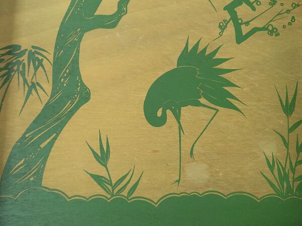 Plateau vintage au héron en bambou 1960