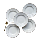 5 deep plates in white and gold Limoges porcelain