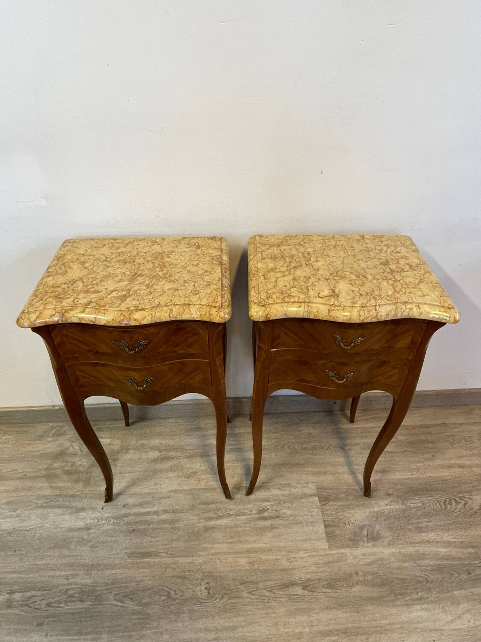 Pair of Louis XV style bedside tables in rosewood marquetry