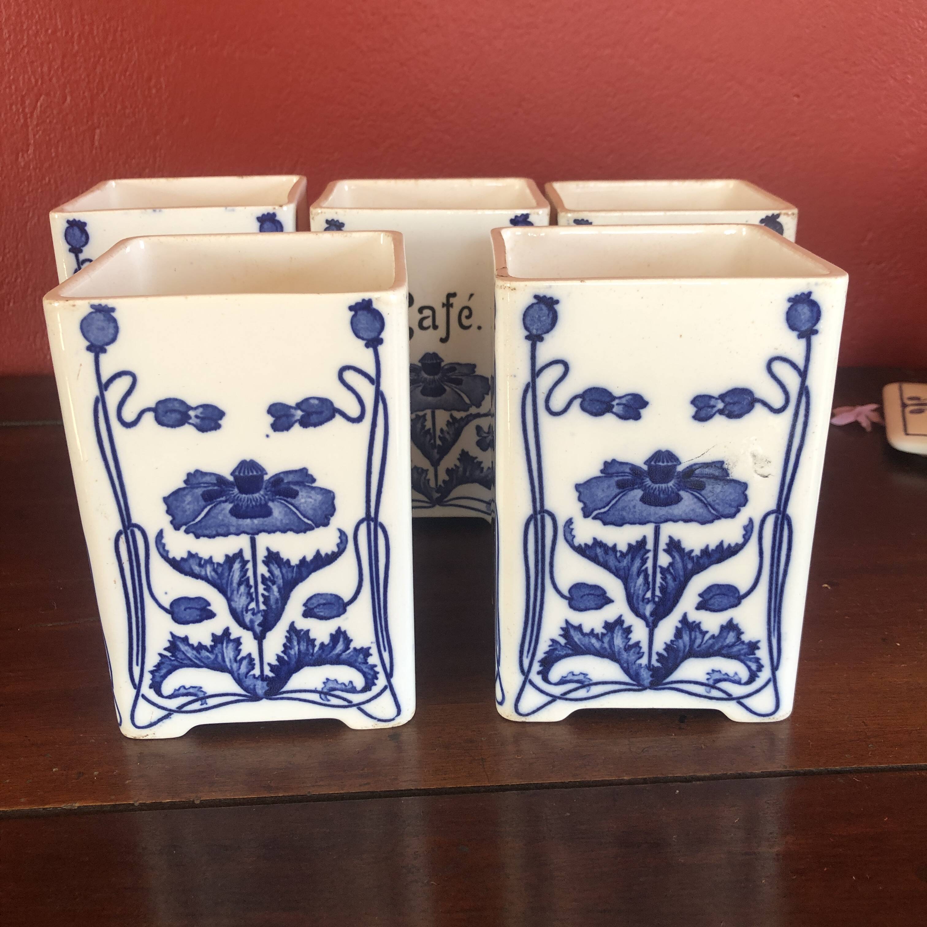 5 cobalt blue flower spice jar