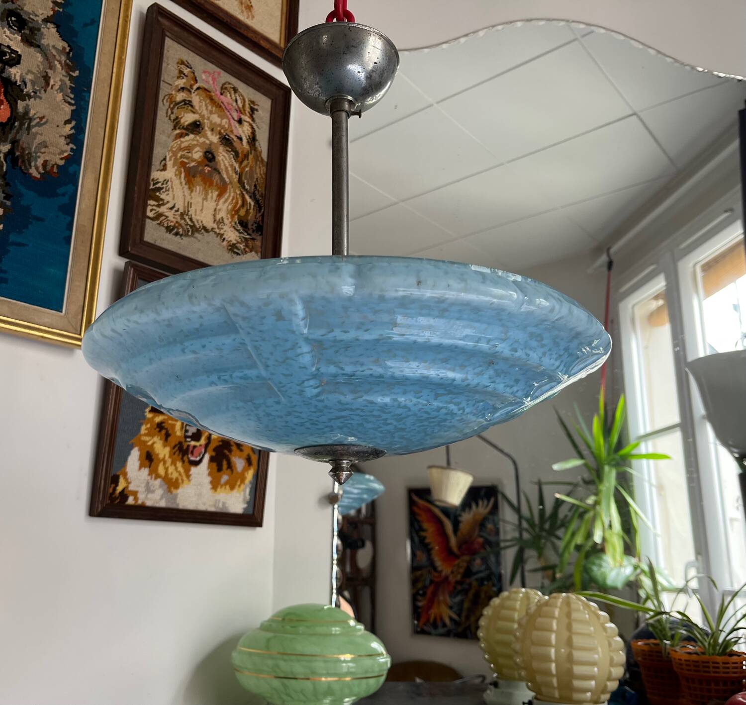 Large round ceiling light Clichy sky blue
