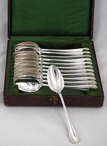 Christofle Japanese, 12 teaspoons, coffee, dessert, 14.2 cm, monogram "RD"