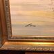 Oil on canvas john luini marine view boats + golden frame