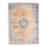 Tapis Bleu Orange 250x350 cm, Grand Tapis Vintage, Tapis Antique Turc.