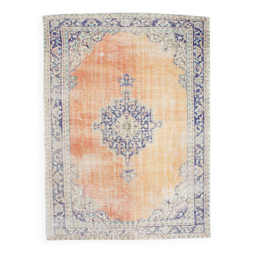Blue Orange 250x350 cm Carpet, Vintage Large Rug, Turkish Antique Rug.