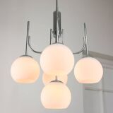 Vintage Italian Chrome and Opaline Chandelier, 1970s