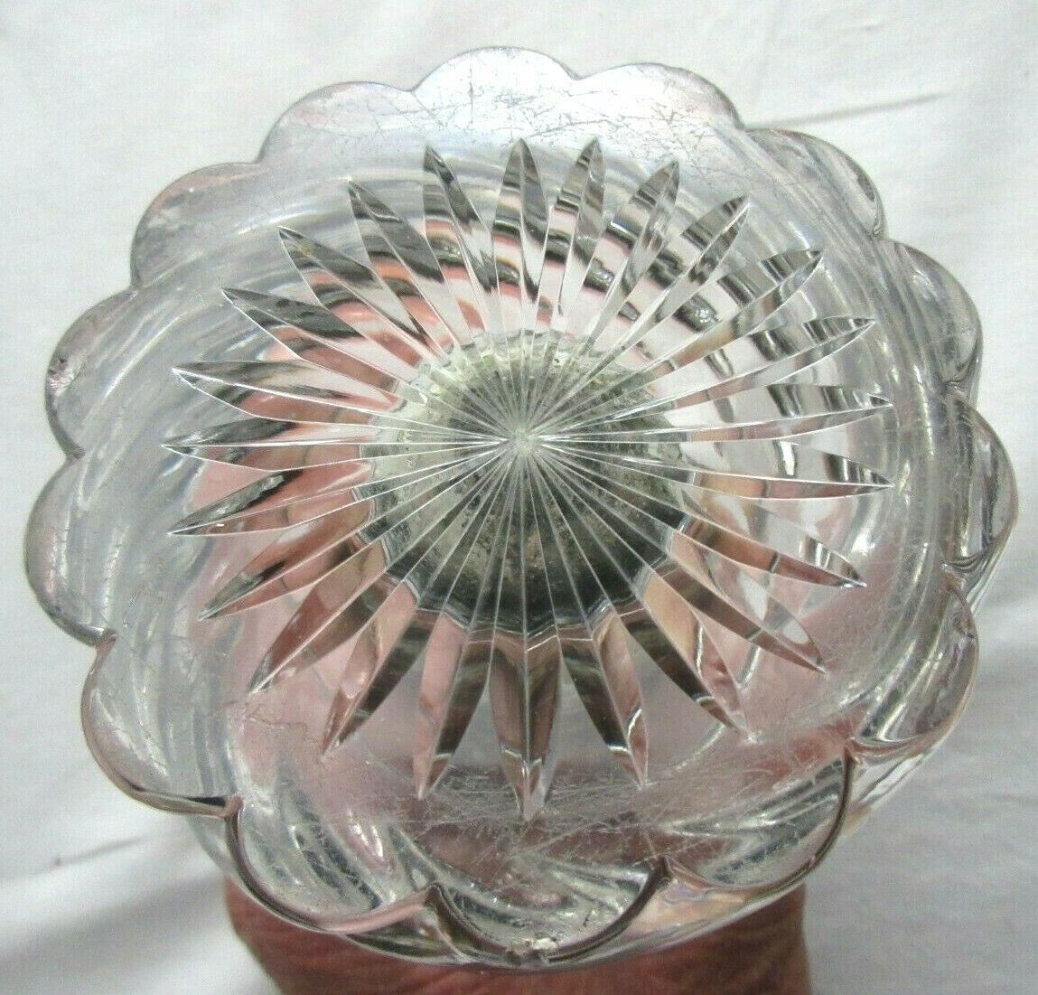 Large round inkwell 1.1 KG crystal Baccarat bamboo torso, silver hat Louis XV