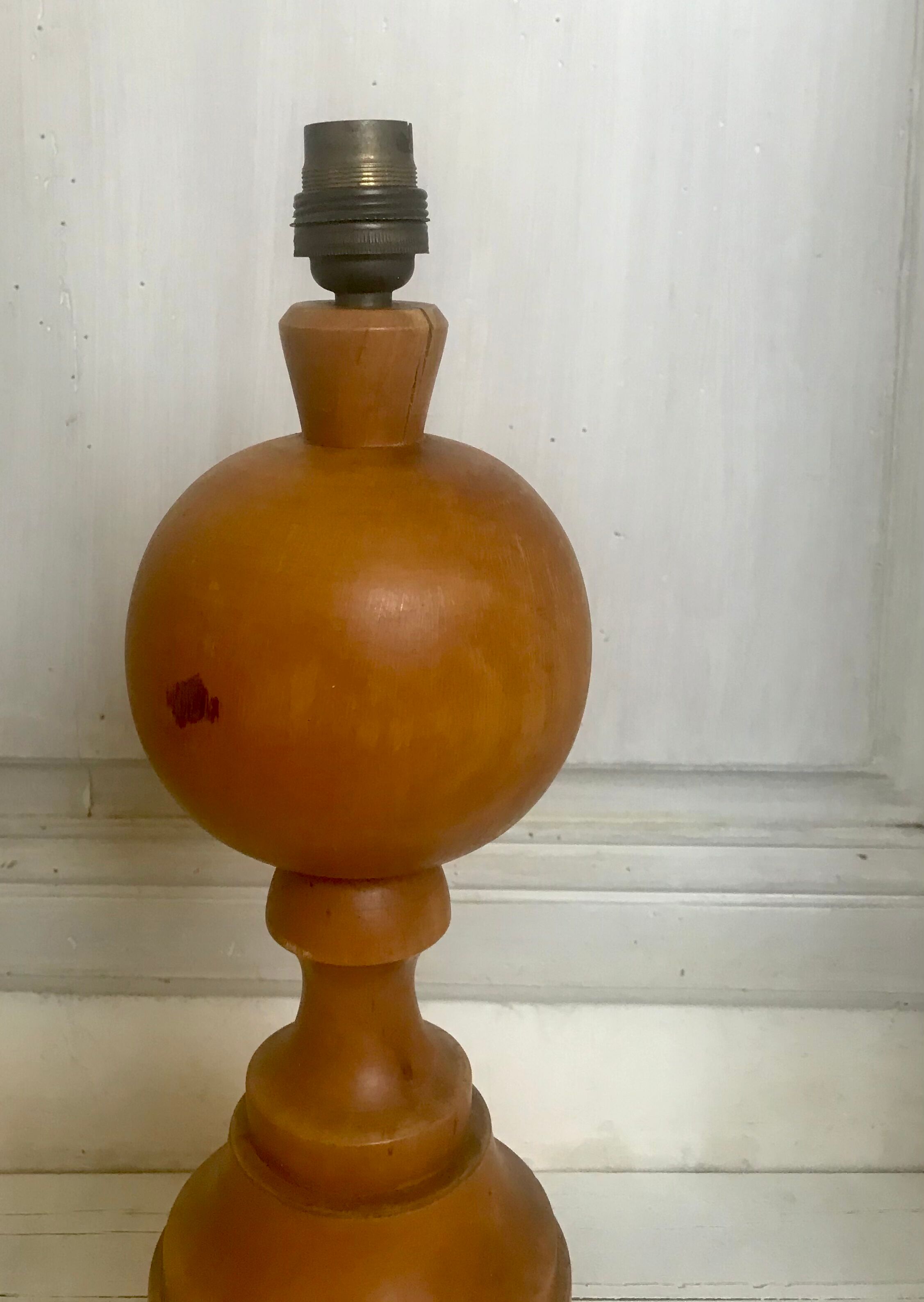 Turned wooden lamp