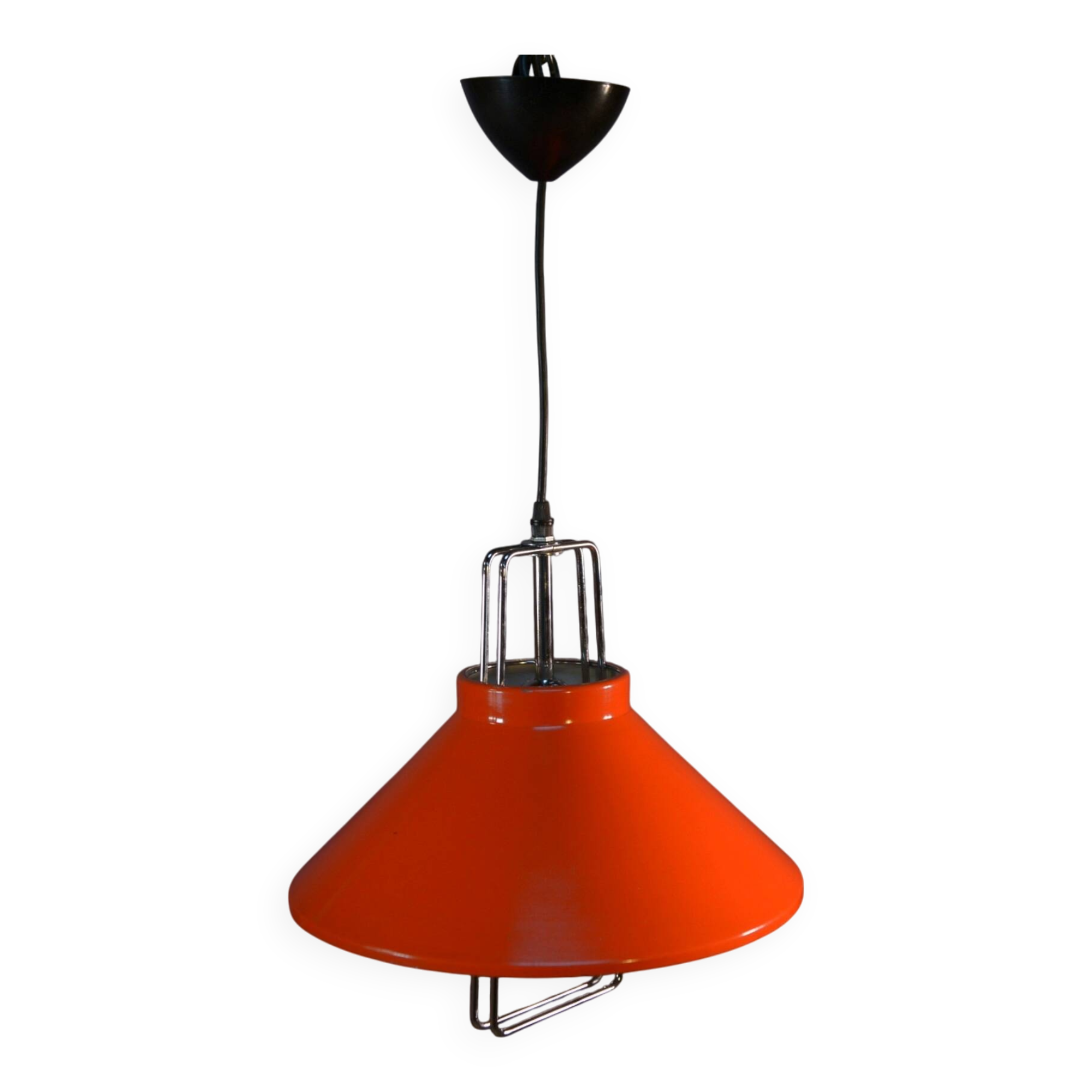 1970s orange lacquered metal designer pendant light