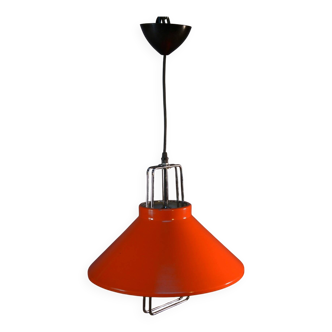 1970s orange lacquered metal designer pendant light