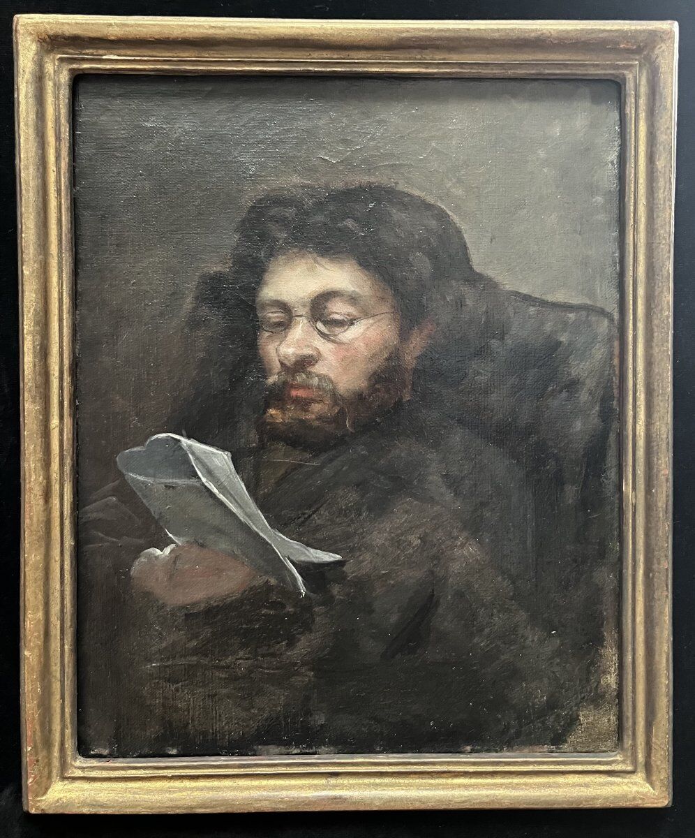 French school of the 19th century, Portrait of a man reading, oil on canvas