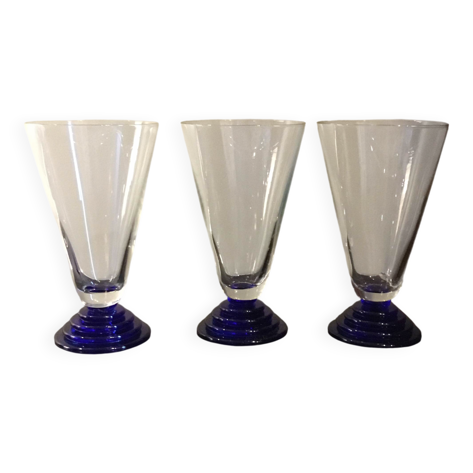 6 cobalt blue Art Deco footed glasses