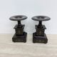 Antique French black marble cassoulets gilt decor pedestals neoclassical pair, 1900s