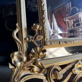 Miroir d’époque Art Nouveau en bois doré à la feuille d’or, fin XIXème