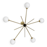 Chandelier Stilnovo, années 1960, laiton et verre, 5 points lumineux
