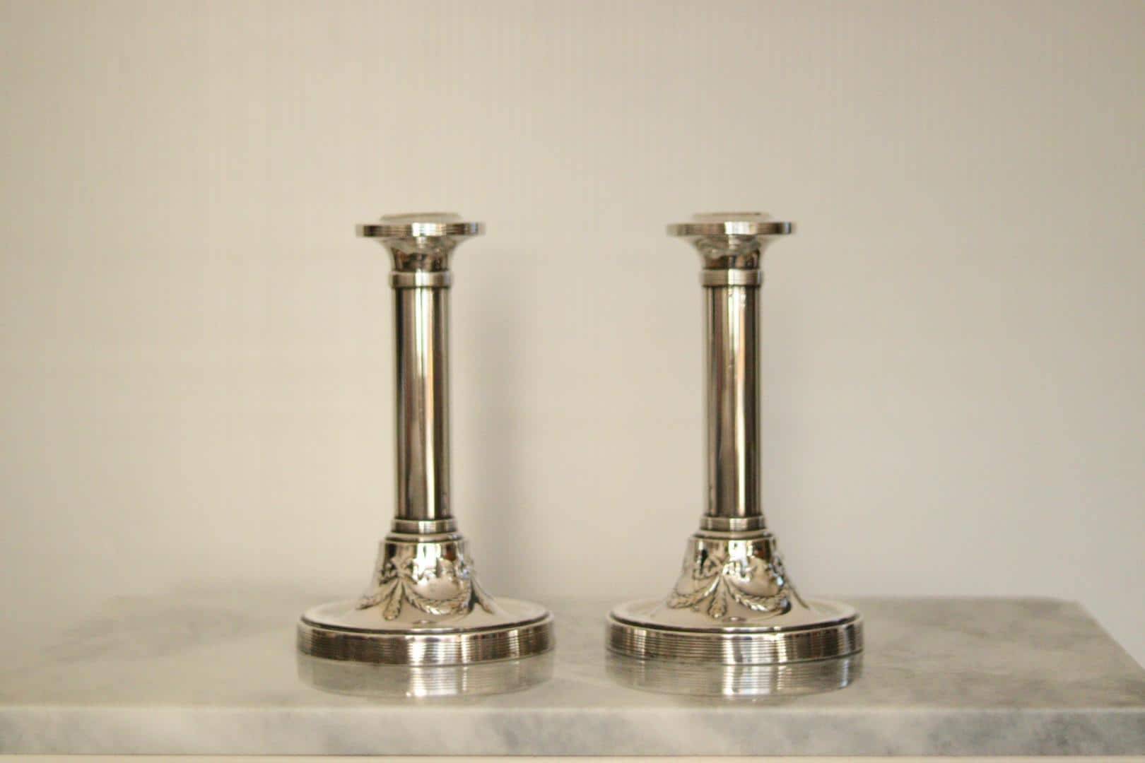 Pair of mid-century silver-plated metal candleholders