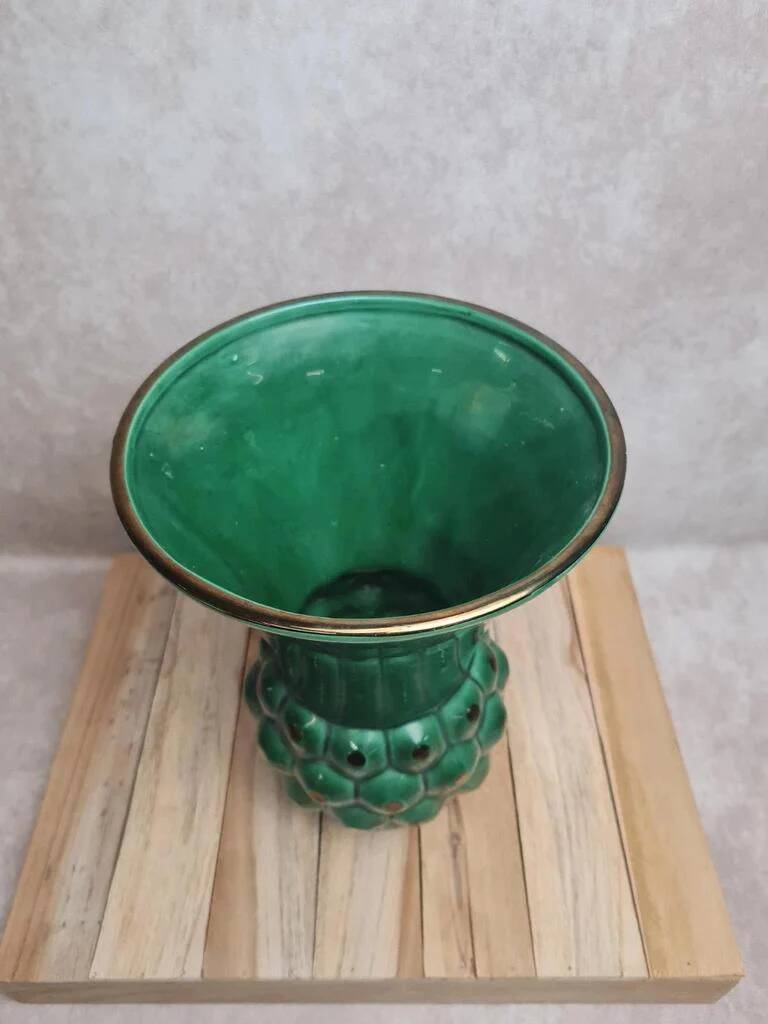 Large Saint-Clément vase model Ananas green – design by Blanche Letalle – vintage piece