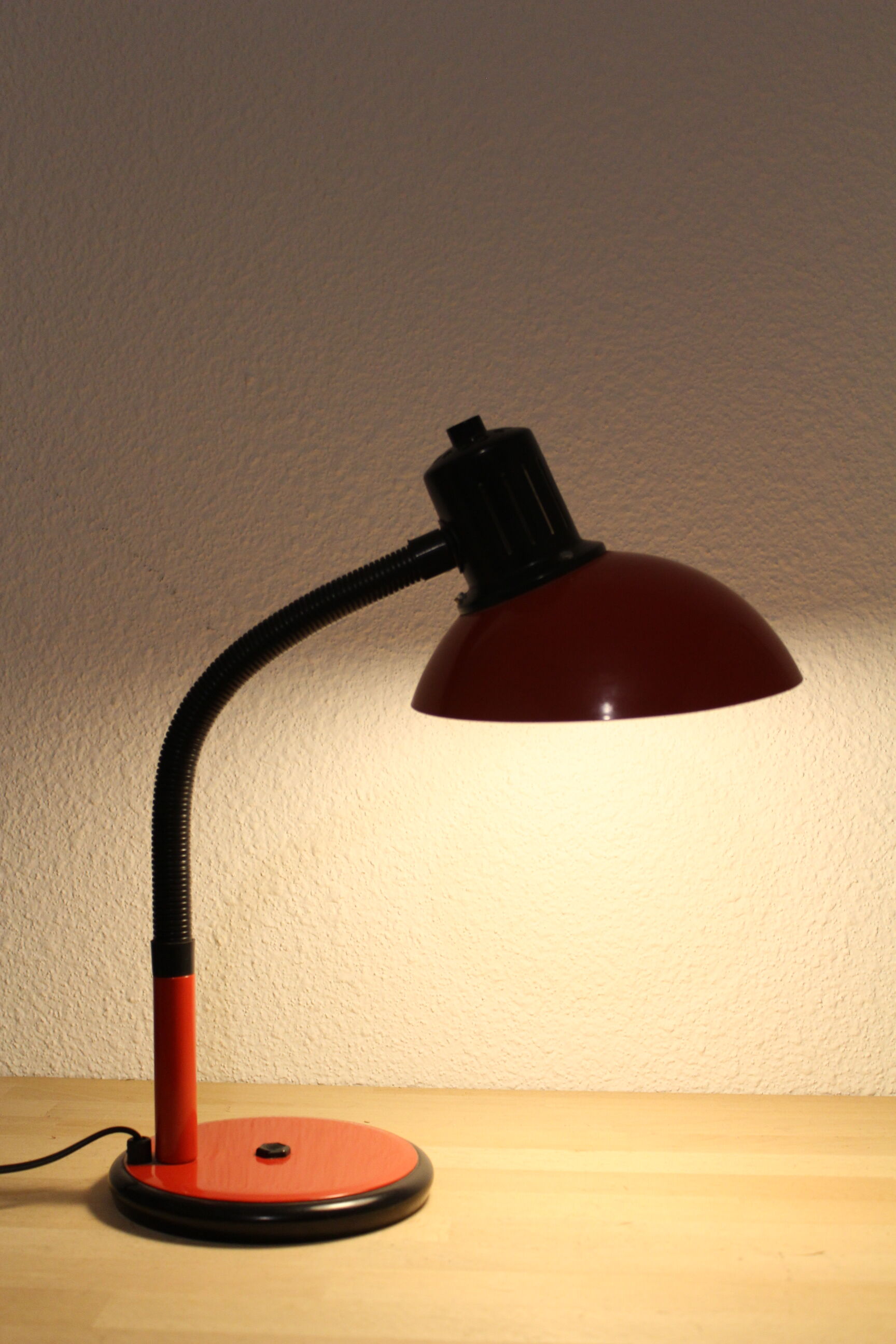 Vintage red metal Aluminor desk lamp