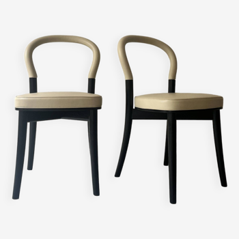 lot de 2 chaises en frene et cuir beige "Goteborg" par Gunnar Asplund pour Cassina, design 1990