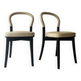 set of 2 chairs in ash and beige leather "Goteborg" by Gunnar Asplund for Cassina, design 1990