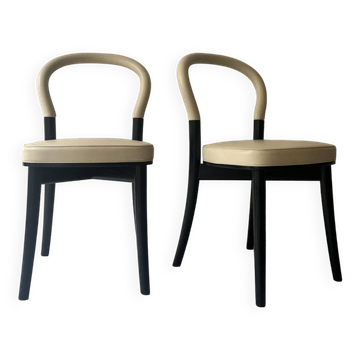 lot de 2 chaises en frene et cuir beige "Goteborg" par Gunnar Asplund pour Cassina, design 1990