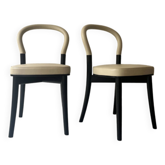 lot de 2 chaises en frene et cuir beige "Goteborg" par Gunnar Asplund pour Cassina, design 1990
