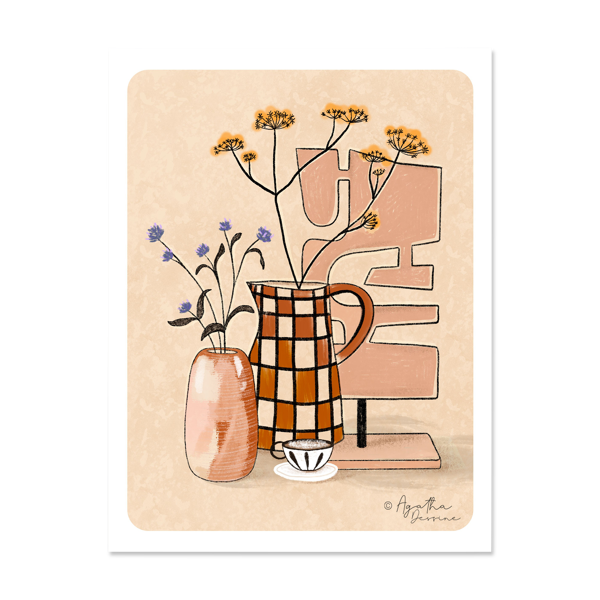 Illustration A4 ''Café, vase et fleurs séchées — Beyit