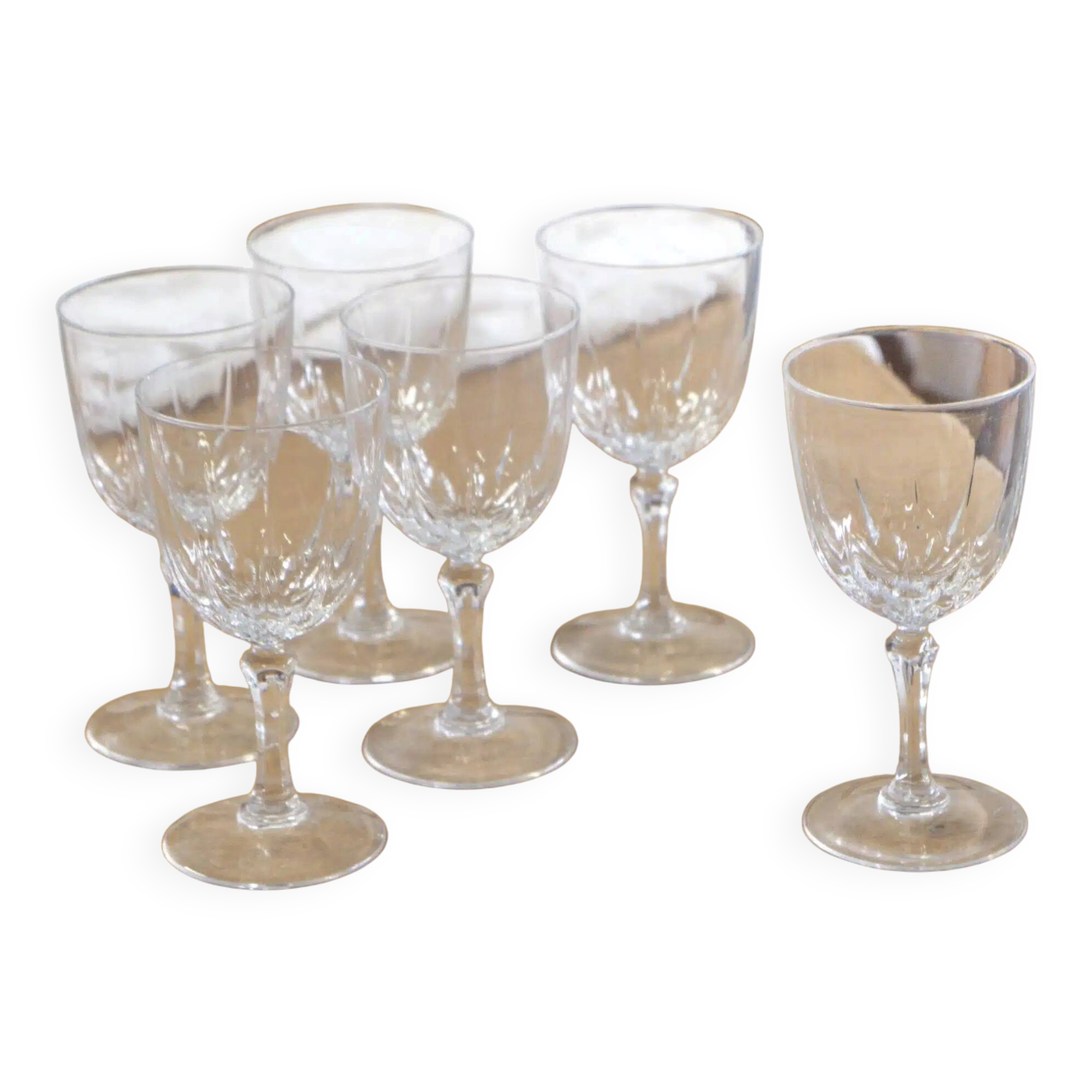 Set of 6 cut glass white stemmed glasses "Camellia"