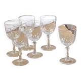 Set of 6 cut glass white stemmed glasses "Camellia"