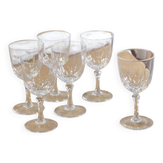 Set of 6 cut glass white stemmed glasses "Camellia"