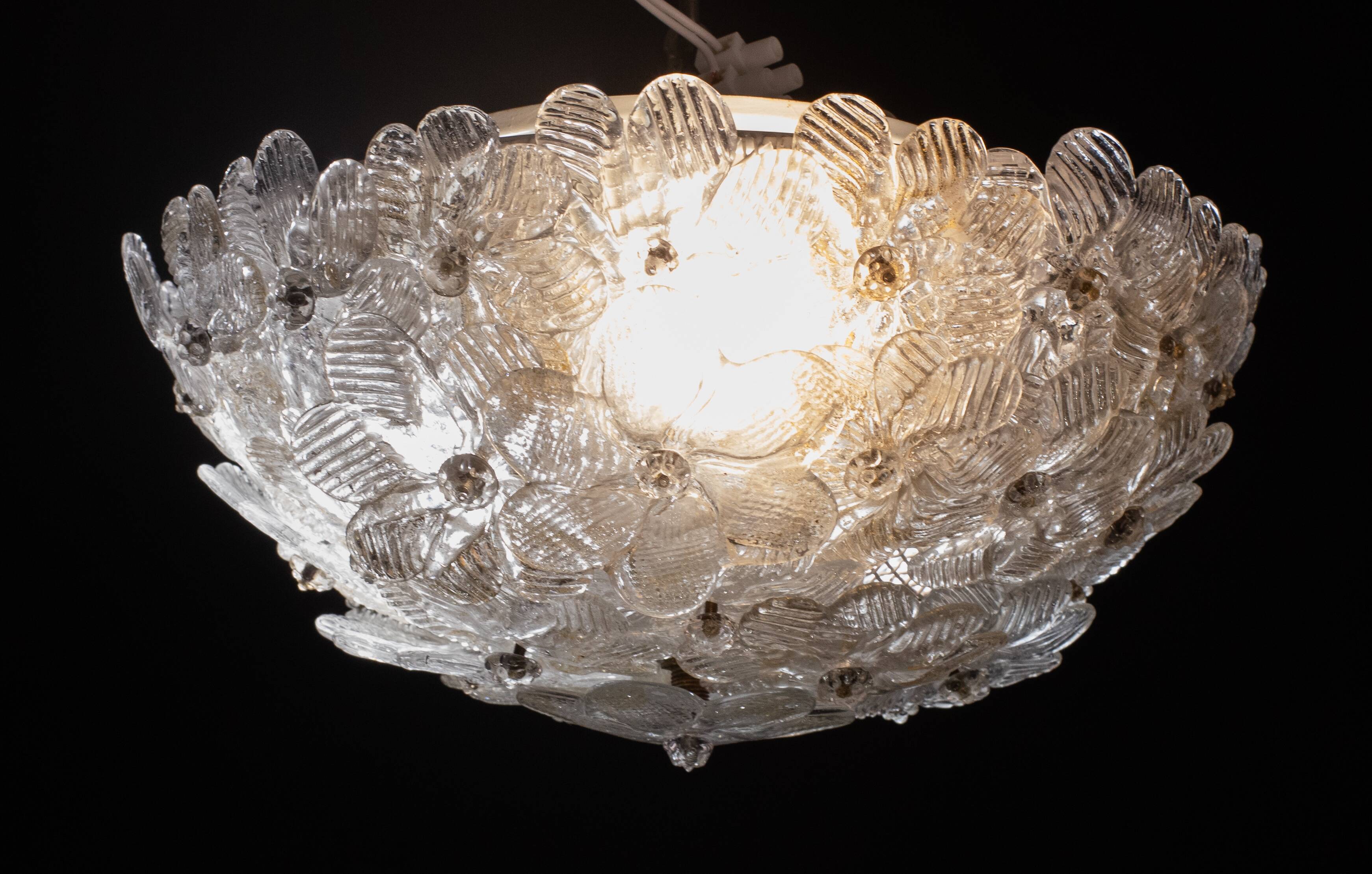 Murano Ceiling Light Gold and Traspare Flower by Seguso for Venini, Italy, 1960s