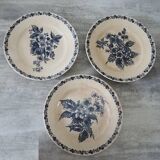 3 anciennes assiettes plates en terre de fer longchamp : mûres